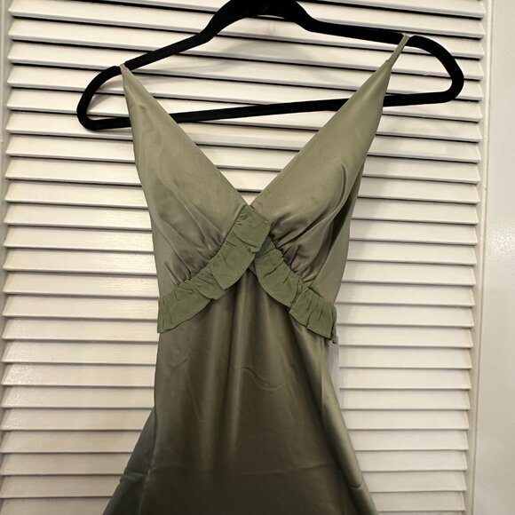 Reformation Madrigal Satin Dress in Artichoke - Picture 12 of 16